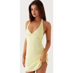 Peppermayo Heavy Hearted Mini Dress Butter Yellow Womens L Open Back Plunge New